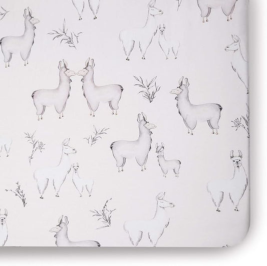 Oilo Crib Sheet, Breathable, Fitted, Turkish Cotton Jersey, 300 Thread Count, Machine Washable, Fits Standard Crib (28" x 52" x 6"), Toddler Bedding, Girl, Boy, & Neutral Nursery Design, Llama