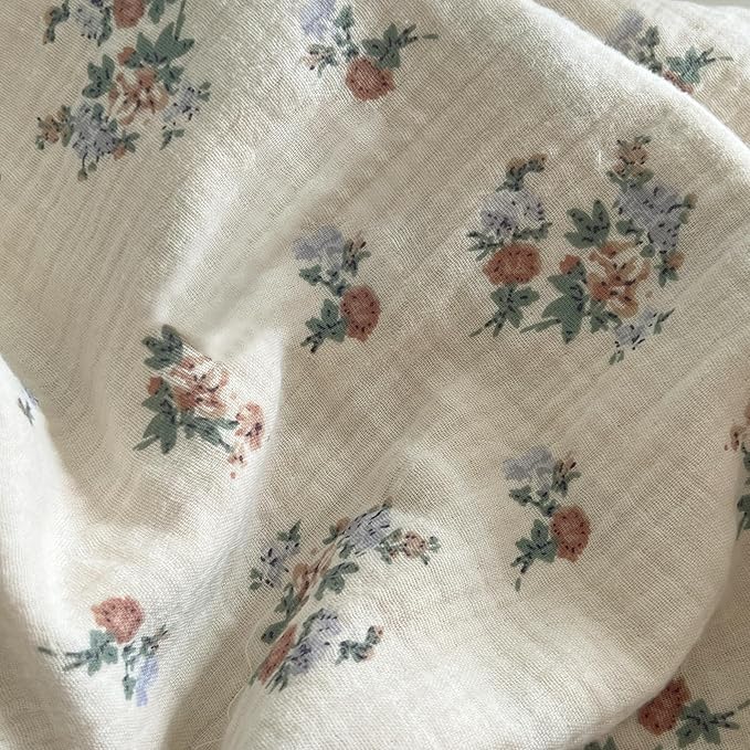 BuLuTu Chic Shabby Vintage Floral Duvet Cover Twin for Kids Girls Boys 100% Cotton Muslin Ruffled Quilt Cover Twin Comforter, 68"x86", Soft Breathable, Zipper Closure, No Pillowcase