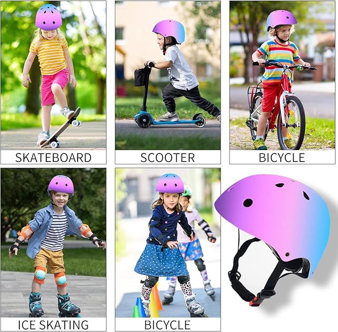 Adjustable Color Gradient Toddler Kids Bike Helmet for 3-5-8-14+Ages Girls Boys.Skateboard Bicycle Toddler Helmet 2-4 Years for Multi-Sports Cycling Scooter Inline Roller Skates Rollerblading