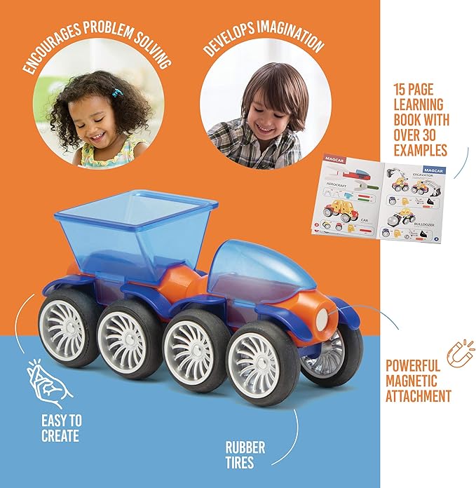 Play Brainy Magnetic Toy Cars Set – 90 Pieces (Montessori Educational Toy for Toddlers and Preschoolers) Helps with Developmental Skills
