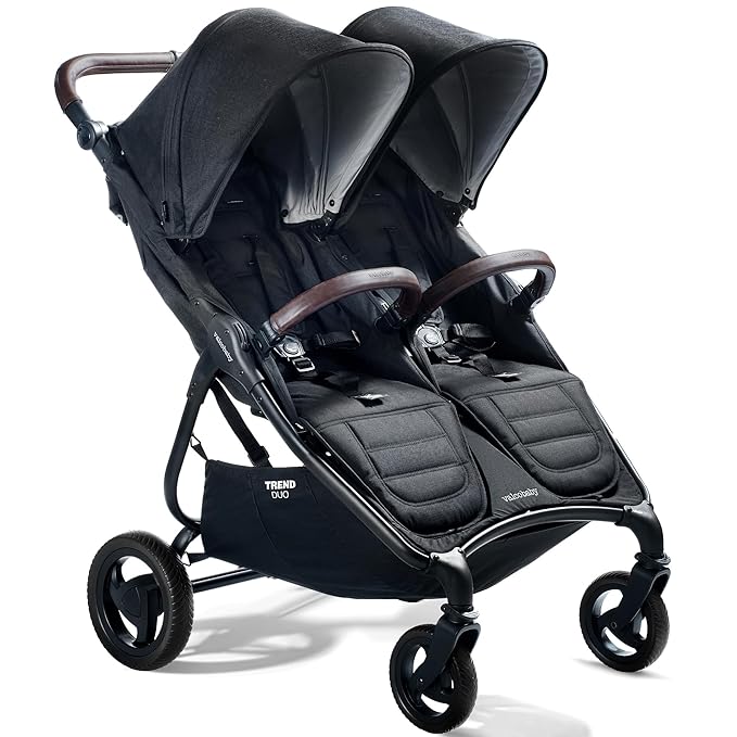 Valco Baby - Trend Duo Double - Side by Side Double Stroller for Newborn and Toddler - Easy Compact Fold, Multi-Position Recline, Large Canopy Infant Twin Stroller 2025 (Night Black)