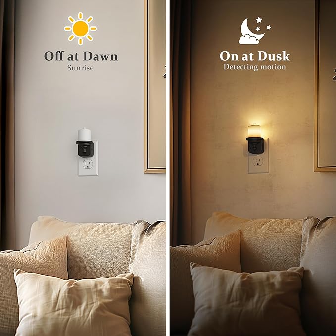 JandCase Flameless Candle Night Light, 2 Pack Night Lights Plug into Wall, 3000K Soft White, 0-100LM Dimmable Nightlight, Dusk to Dawn Sensor Light for Dinning Room, Living Room, Bathroom, Hallway