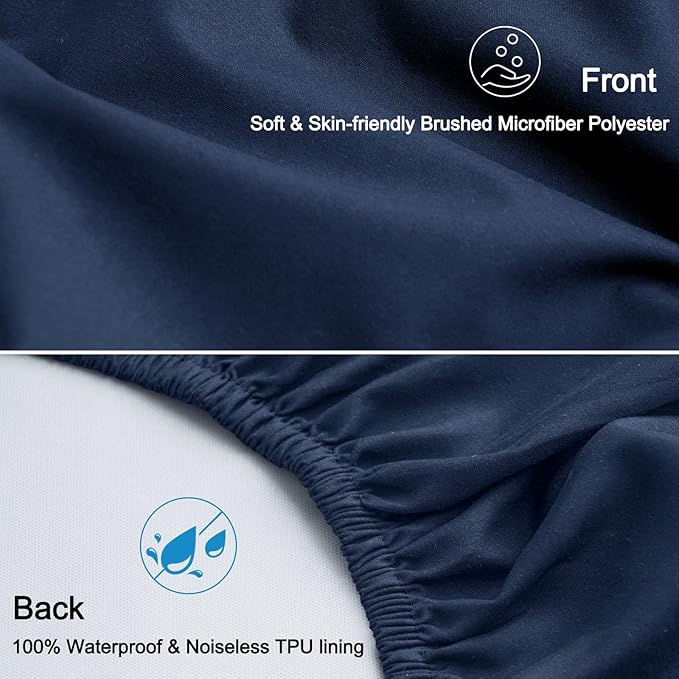 david's kids Waterproof Crib Sheets Fitted 2 Pack, Ultra Soft Breathable Crib Mattress Protector for Boys Girls Neutral, Fit Standard Crib Mattress and Toddler Mattresses, Navy Blue & Highclass Grey