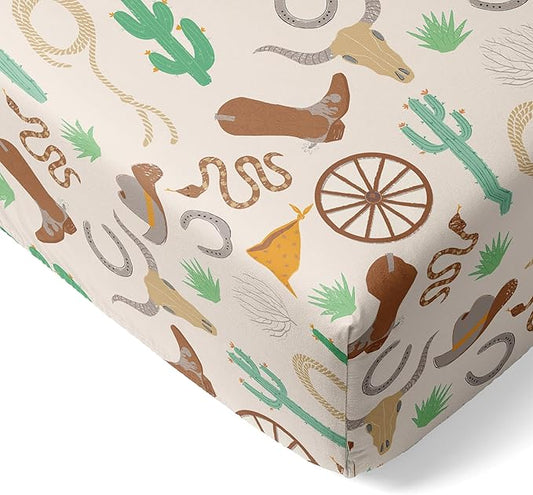 Little Sleepies Baby Crib Sheets, Buttery Soft Viscose from Bamboo Crib Sheets for Boys & Girls, Toddler Bed Sheet, Standard Crib Mattress Sheet, Super Stretchy & Elasticized (Caramel Ready to Rodeo)