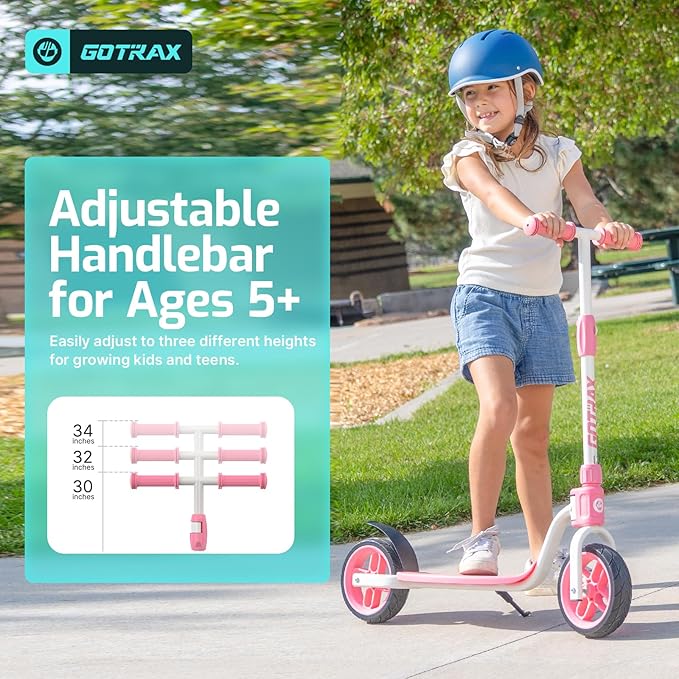 Gotrax KS8 Kick Scooter for Kids 5+, Large 8" Wheels and Height Adjustable Handlebar, Sturdy Wide Deck & Rear Brake, Detachable for Easy Storage, 2 Wheels Scooter for Kids, Teens, Gift for Boy & Girl