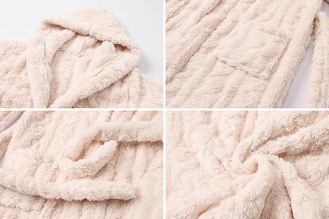 Umeyda Girls & Womens Twist Fleece Robes, Hooded Soft Warm Bath Robe for Kids Womens Fuzzy Bathrobe for Gifts