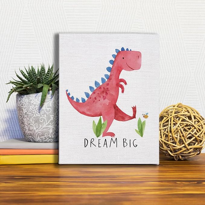Cute Watercolor Dinosaur Prints Inspirational Motivational Quotes Canvas Wall Art Nursery Decor Wall Decor Funny Poster Artwork for Kids Room Classroom Bedroom Decorations,4PCS,Framed,8x10IN