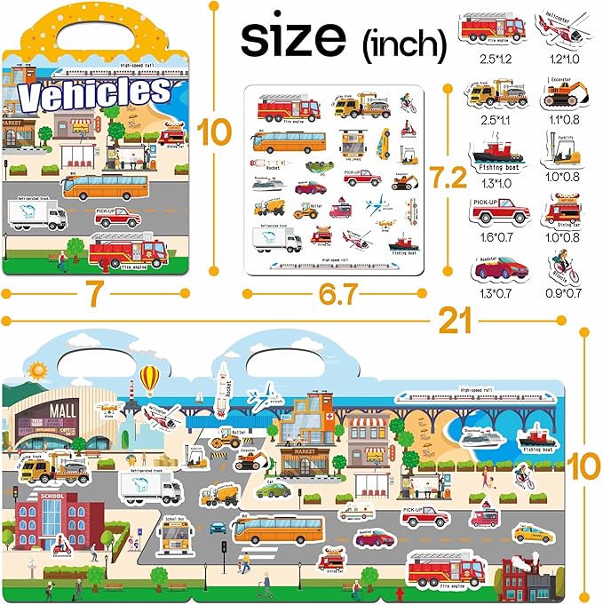 iGetooy 4 Sets Sticker Books for Toddlers 3+ Years, Jelly Reusable Sticker Book for Kids, Toddler Airplane Travel Essentials Toys for Kids