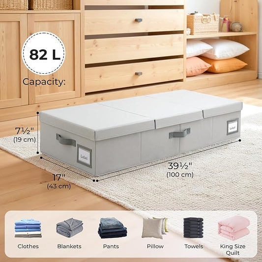 GRANNY SAYS 2 Pack Large Under Bed Storage, Underbed Organizer with Flid-Top Lid for Bedroom, Grey Clothing Storage Bins for Blankets, Clothes, Shoes