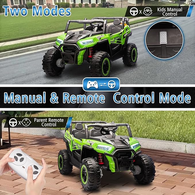 24V Car for Kids, 4WD Ride on Electric Cars, 4x4 Battery Powered Electric UTV for Boys Girls, 3 Speeds Off Road Truck with Bluetooth (Green)