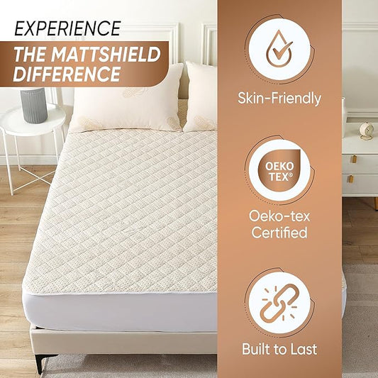 Luxury Quilted Organic Cotton Mattress Protector Twin - 380 GSM Waterproof & Breathable Pad - Deep Pocket Fitted Cover - Soft & Silent Protection