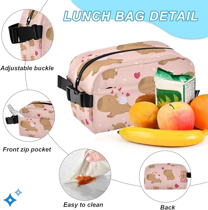 Jucciaco Lovely Capybara Backpack with Lunch Bag, School Backpack for Teens Boys Girls Kids Travel Backpacks Set