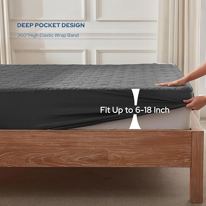 BEDLORE Waterproof Mattress Protector, California King Size Mattress Pad with Deep Pocket 6"-18" Depth, Soft Noiseless Dirt-Proof Bed Mattress Cover Washable for Home, Bedroom, Hotel (Gray)