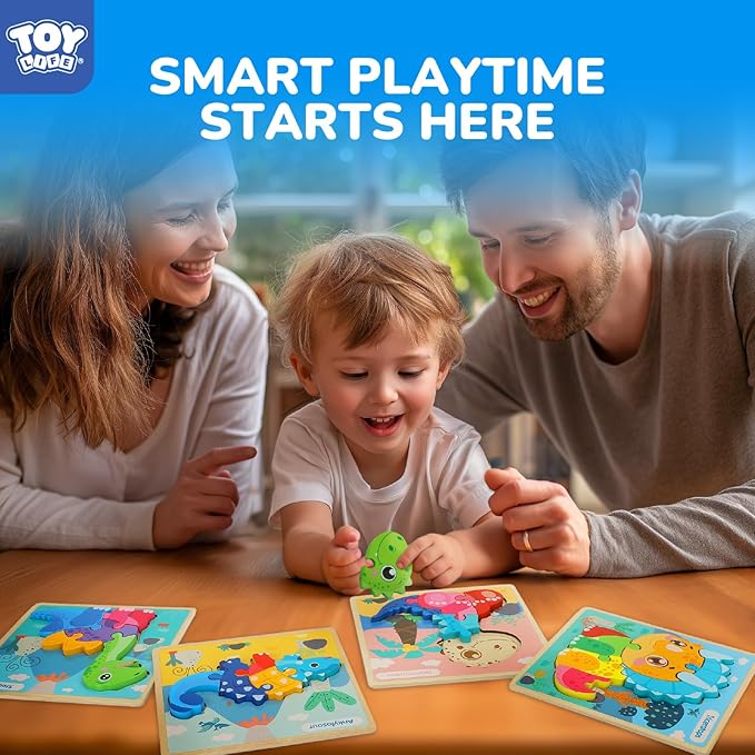 TOY Life Wooden Puzzles for Toddlers 2-4, 6 Pack Dinosaurs Puzzles for Toddler 1-3, Kids Montessori Toys for 1 2 3 Year Old, Educational Toys for Boys Girls Age 2 3 4 5, Baby Learning Toy Gifts