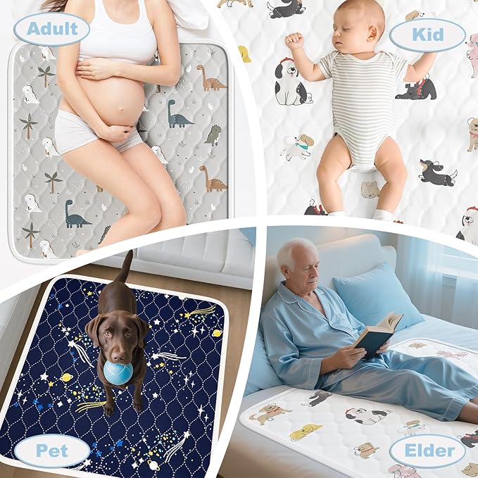 Bed Wetting Pads for Kids & Toddlers, 36"x36" 5 Layer Waterproof Washable Pee Pads, Potty Training Mattress Protector, Absorbent Chuck Pads Non Slip for Bedwetting Kids, Hospitals, Pet (Blue,2Pcs)