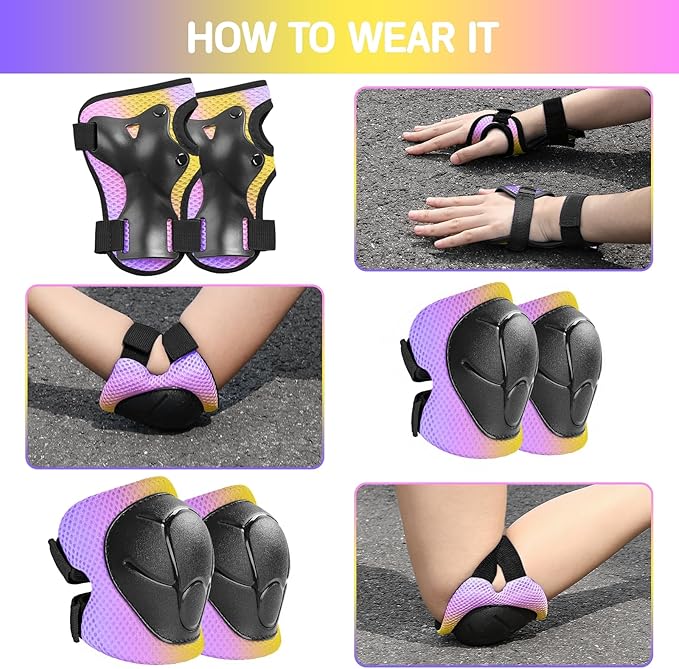Kids Protective Gear Set Knee Pads for Kids 3-14 Years Toddler Knee and Elbow Pads with Wrist Guards 3 in 1 for Skating Cycling Bike Rollerblading Scooter