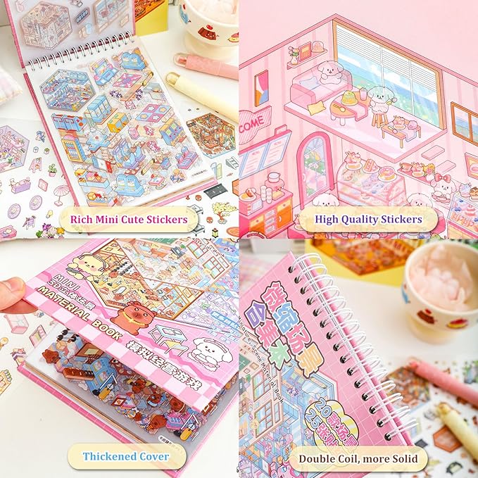 Scene Sticker Book for Kids, 20 Sets of 3D Sticker Scenes for Adults Fun Mini Cute Kawaii Stickers Therapy 3D Scenes Stickers Set Relief Stress Pass The Time, Holiday & Christmas Fun