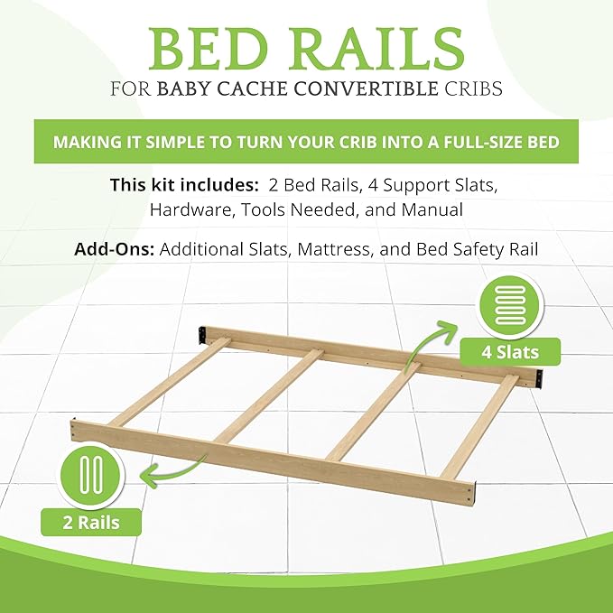 Full-Size Conversion Kit Bed Rails for Baby Cache Convertible Cribs - Solid Wood Rail - Toddler and Adult Bed Rail for Full-Size Beds - Essential Nursery & Baby Furniture (Driftwood)