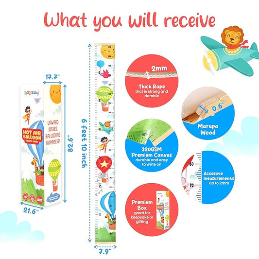 KooKooBaby Kids Growth Chart for Wall - 82"x7.9" Premium Canvas Removable Height Chart for Kids Height Measurement for Wall, Height Chart Measuring for Kids & Baby, Child Height Wall Chart