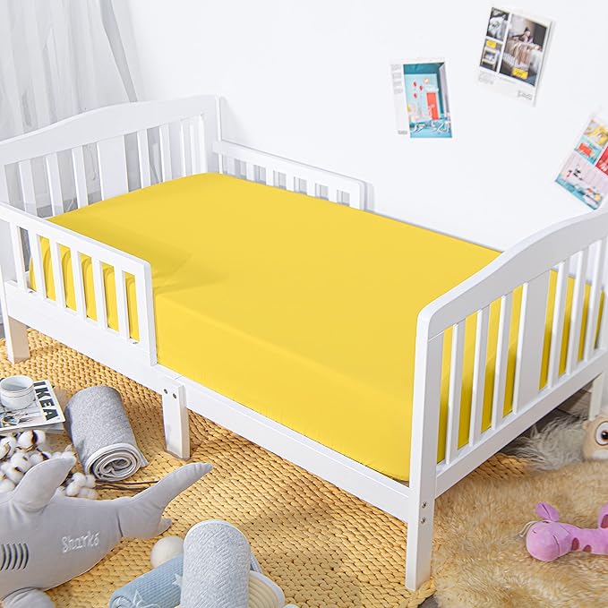 NTBAY 100% Brushed Microfiber Fitted Crib Sheet, Super Soft and Cozy 28x52 Crib Sheet for Standard Crib and Toddler Mattresses, Boys, Girls, Unisex, Yellow, 28x52 Inches