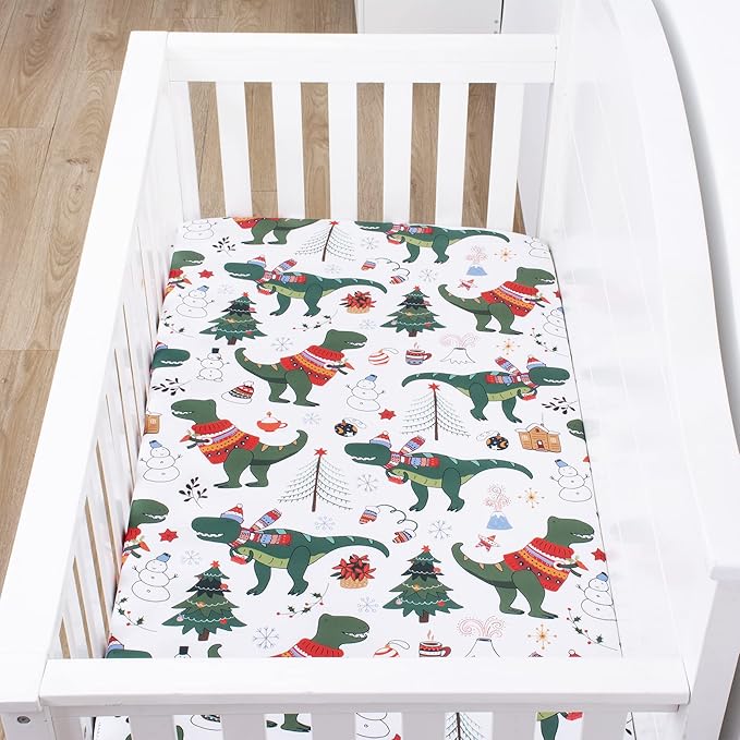 UOMNY Crib Sheet Christmas Dinosaur Fitted Crib Sheets Baby Sheet for Standard Crib and Toddler Mattresses Nursery Bedding Sheet Crib Mattress Sheets for Boys and Girls 1 Pack Space Toddler Sheet