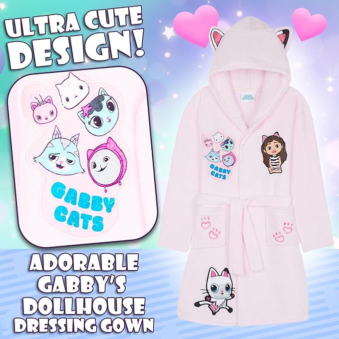 Get Trend Fleece Bathrobe for Girls, Teens, Dressing Gown, Soft Hooded Robe, Cozy Loungewear, Sleepwear Gifts for Girls