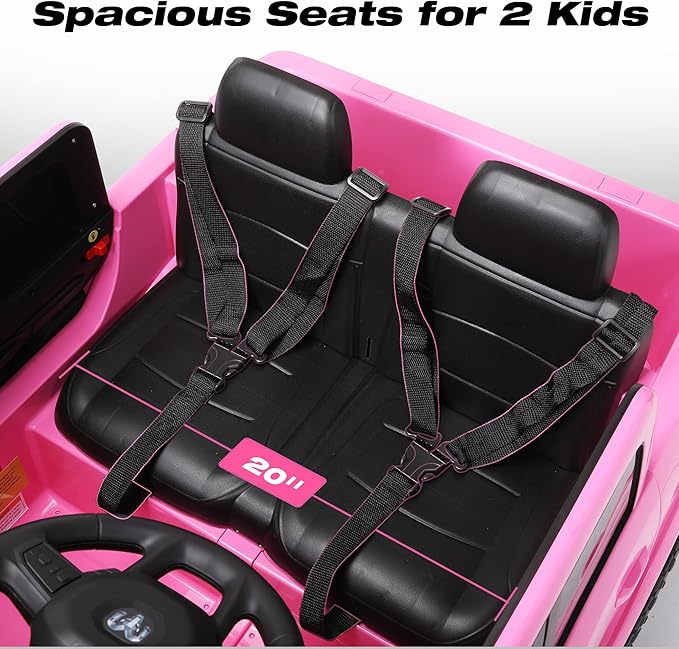 FUNTOK 24V 2 Seater Ride On Truck for Big Kids, Licensed RAM 2500 Kid's Electric Vehicles w/Remote Control, LED Light/Music/MP3/Bluetooth, Truck Bed Storage, Carry Wheels & Handle, Car for Kids 3-8