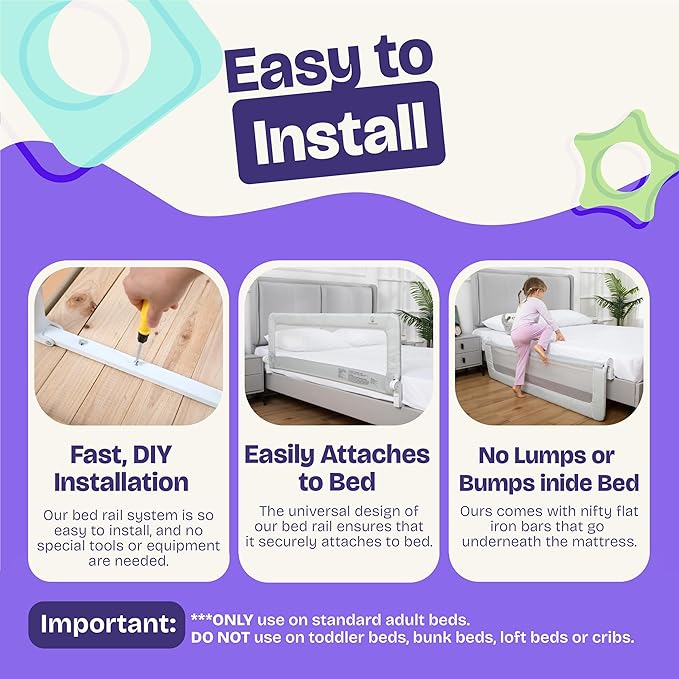 ComfyBumpy 1-Pack Bed Rail for Toddlers 55.5" L x 23.5" H | Extra Tall Toddler Bed Rails for Twin, Full, Queen & King Mattress Size | Swing Down Rail Guard | Mattress Side Rail for Kids | White