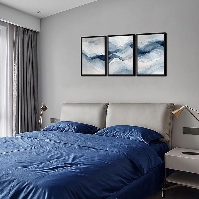 Framed 3D Textured Blue Abstract Wall Art, Modern Navy Blue Abstract Wall Decor Paintings, Neutral Minimalist Texture Posters Prints Pictures for Living Room Bedroom Office Home Decor 12x16 Inch