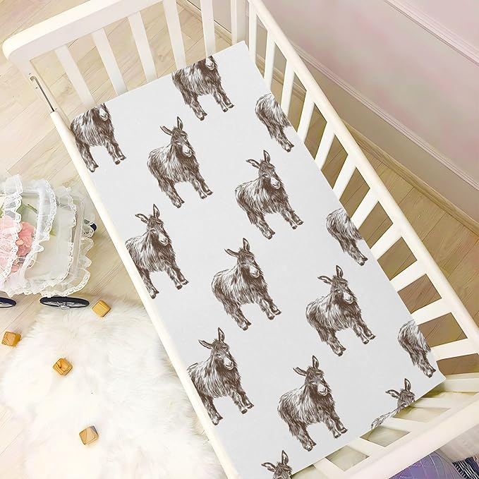 Donkey Vintage Crib Sheets Soft Breathable Fitted Baby Crib Sheets Mattress Cover for Girls Boys, 52" x 28" x 9"