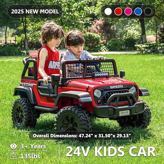 Sopbost 24V 7Ah 2 Seater Ride On Truck Ride On Toy for Big Kids Ride On Car with Remote Control Off-Road Electric Car with Shock Absorber, LED Lights, Bluetooth Music Player, EVA Tires, Red