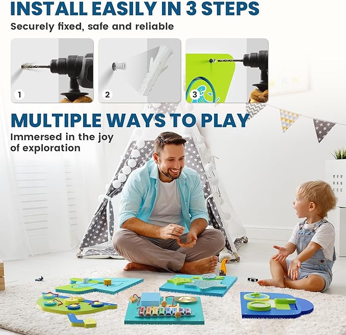 BlueWood Wooden Wall Busy Board Panels, Toddler Learning Activity Center, Montessori Philosophy Sensory, Educational Toys, Conducive to All-Round Development - Submarine