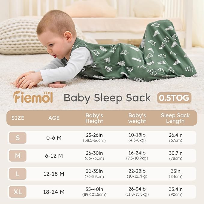 Baby Sleep Sack 6-12 months, 100% Cotton Sleeping Sack for Newborn and Infant, 3 Pack Baby Wearable Blanket, 0.5 Tog Lightweight Double Zipper Sleep Bag Medium Brown Green Lion