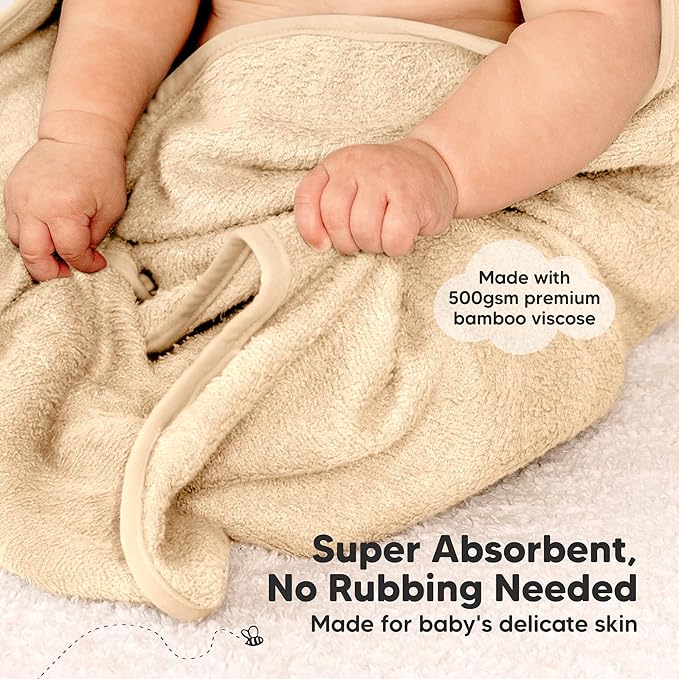 KeaBabies 2-Pack Hooded Baby Towels for Newborn - 30x30 Soft & Absorbent Viscose from Bamboo Baby Bath Towels with Hood for Infant, Toddler,Kids,Boys Girls,Newborn Bath Essentials (Almond, Petite)