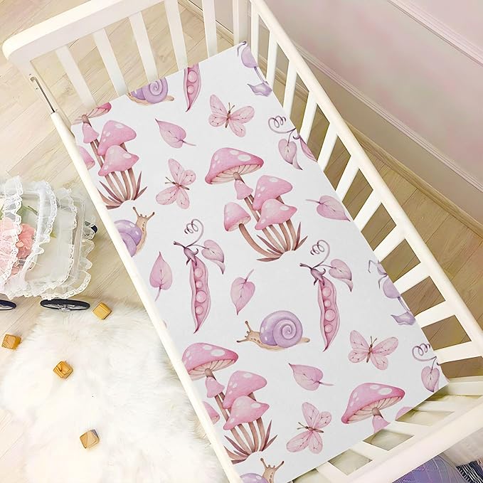 Mushrooms Fairy Forest Crib Sheets Soft Breathable Fitted Baby Crib Sheets Mattress Cover for Girl Boys, 52" x 28" x 9"