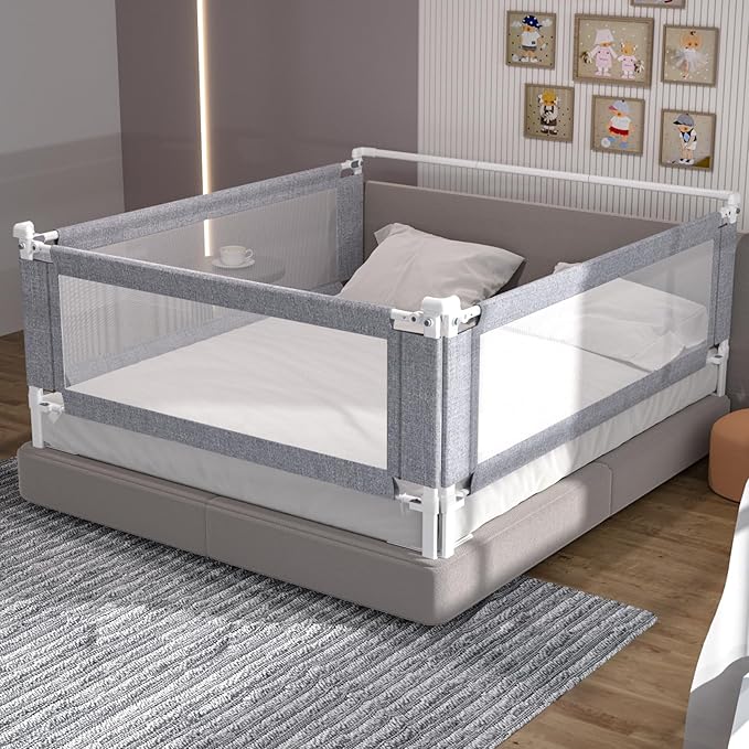 3-Piece Queen Size Bed Rail for Toddlers - Adjustable Baby Bed Rail Guard, Kids Safety Bed Rail for Queen Size Bed (78.7"x78.7"x60"-Grey)