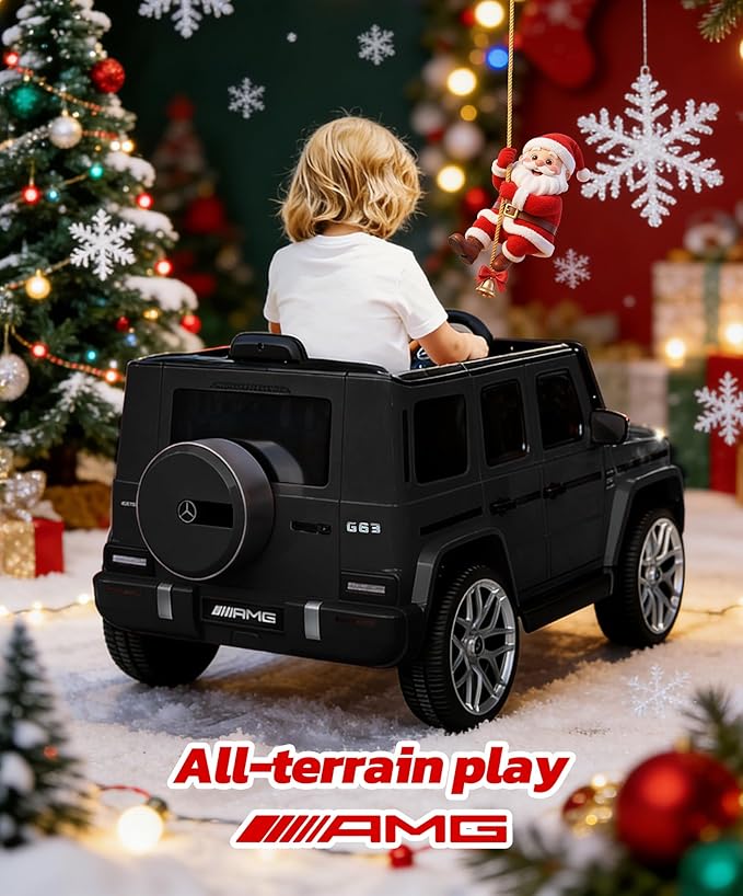 ELEMARA Licensed Mercedes-Benz AMG G63 Ride on Toys,12V Ride on Car with Remote Control,Rechargeable Battery,Flickering Lights/LED Lights, Bluetooth,Music & Horn, Soft Start, Low Battery Prompt,Black