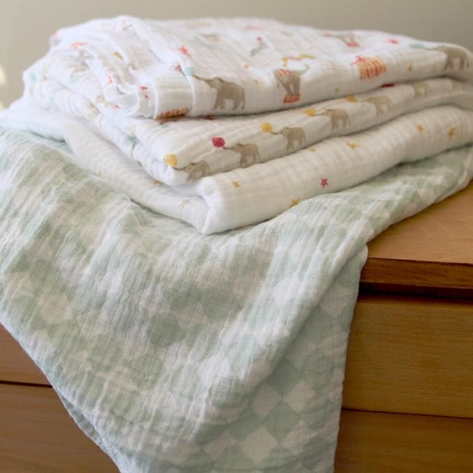 aden + anais Essentials Baby Muslin Swaddle Blankets, Newborn Receiving Blanket for Swaddling, 100% Cotton Baby Swaddle Wrap, 4 Pack, Elephant Circus