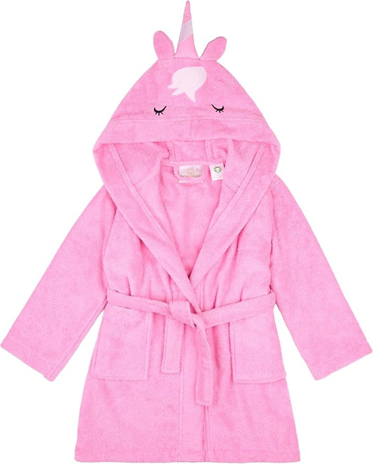 BAGNO MILANO Kids Organic Turkish Cotton Hooded Beach Cover-Up Towel, GOTS Certified, for Boys and Girls (Pink Unicorn, 3-4 Years)
