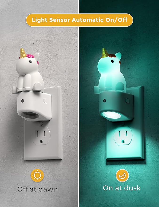 L LOHAS LED Plug-in Night Light for Kids, Cute Color Changing LED Night Light with Dusk to Dawn Sensor, Christmas, Birthday Gift Nightlight for Girls & Kids, Room Decor