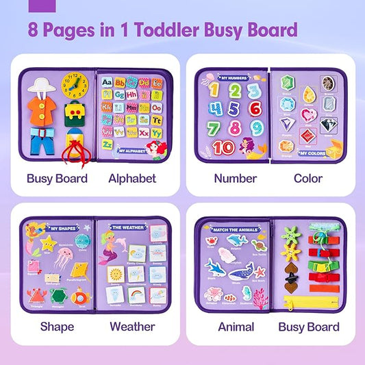 hahaland Busy Board Montessori Toys - 3 Year Old Girl Gifts Bithday Gift Ideas - 8 in 1 Preschool Learning Activities - Educational Toys Easter Basket Stuffers for Toddler Age 3 Travel Busy Book
