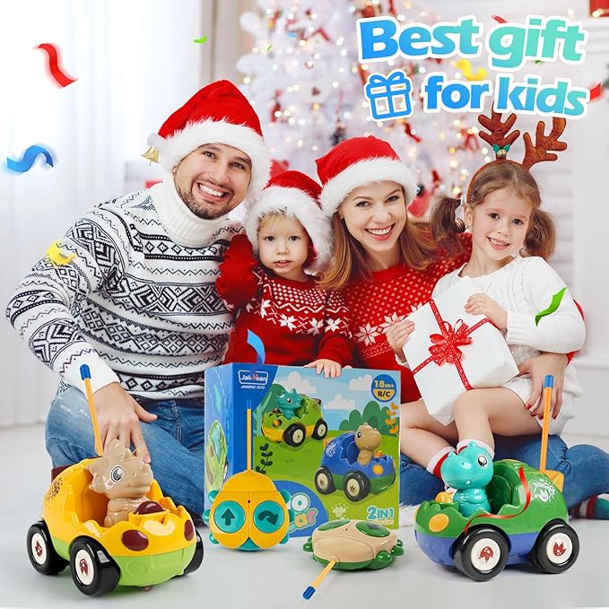Remote Control Dinosaur Car Toys for Toddler Kids - Best Birthday Gifts for Boys Ages 2 3 4 5 Years Old, 2-Pack Toys for Toddlers 18+ Months with Lights and Music