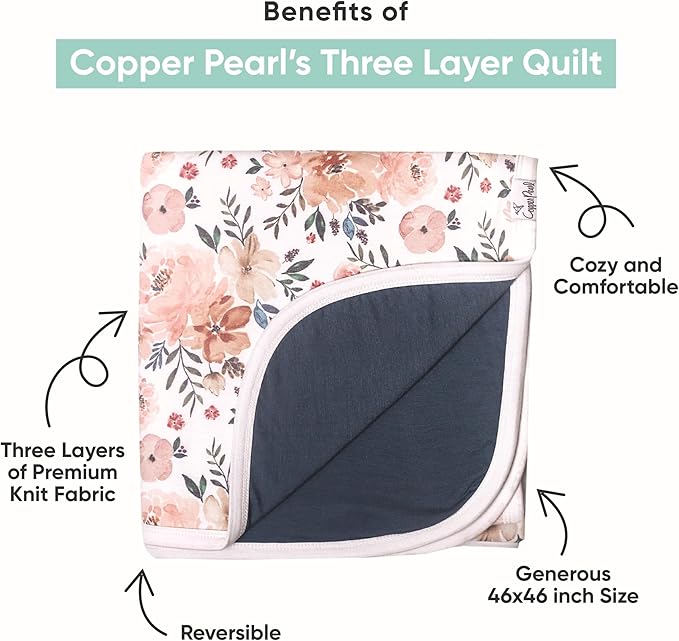 Copper Pearl Three-Layer Quilt: Soft Quilts for Boys & Girls | Breathable, Cozy Toddler Blanket | Baby Quilt for Newborns | 46x46 Premium Polyester/Rayon | Diesel