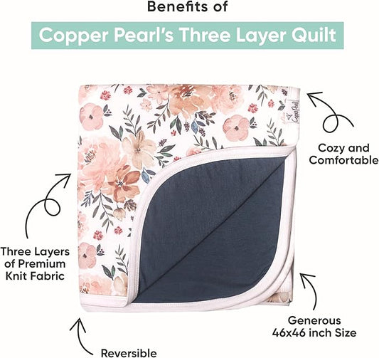 Copper Pearl Three-Layer Quilt: Soft Quilts for Boys & Girls | Breathable, Cozy Toddler Blanket | Baby Quilt for Newborns | 46x46 Premium Polyester/Rayon | Diesel