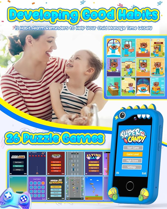 Kids Smartphone Toy for 3-8 Year Old Girls & Boys - No Internet/Calls, HD Camera, MP3 Player, Learning Games | Christmas Birthday Gift for Toddlers (Blue)
