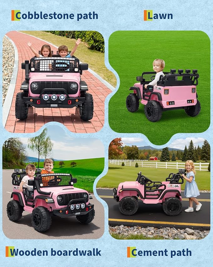2 Seats 24V Kids Electric Ride on Car with Remote Control, 20" Large Seat with 2 Safety Belts, Two 200W Battery Powered Electric Vehicle for 3+ Years, LED Light,Music,Horn,USB Port, Riding Toy, Pink