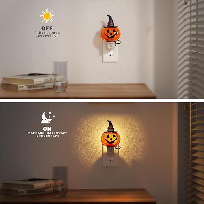 JandCase Pumpkin Night Light, 2 Pack 3000K Night Lights Plug into Wall,Cute & Funny Halloween Night Light for Kids,Plug in Pumpkin Nightlight with 360° Rotatable for Halloween Party Decor