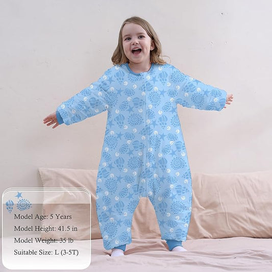 Toddler Sleep Sacks,Winter Long Sleeve Sleeping Sack 2.5Tog, Toddler Sleep Sack with Feet, Baby Sleep Bag Winter, Wearable Blanket with Legs for Early Walkers(Blue Ocean,9M-2T)