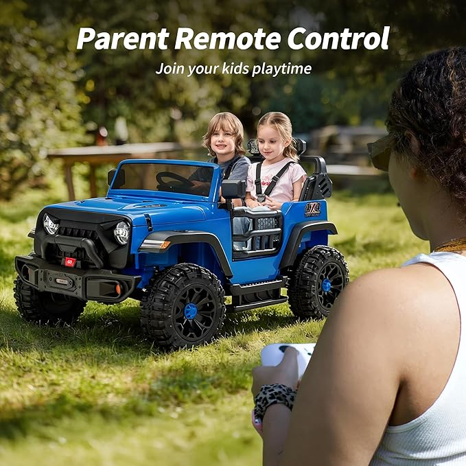 2 Seater Ride on Car Toy, 24V 4WD Electric Car for Kids 4-8 with Remote Control, 4x200W Motors, Capacity 150 lb - Blue