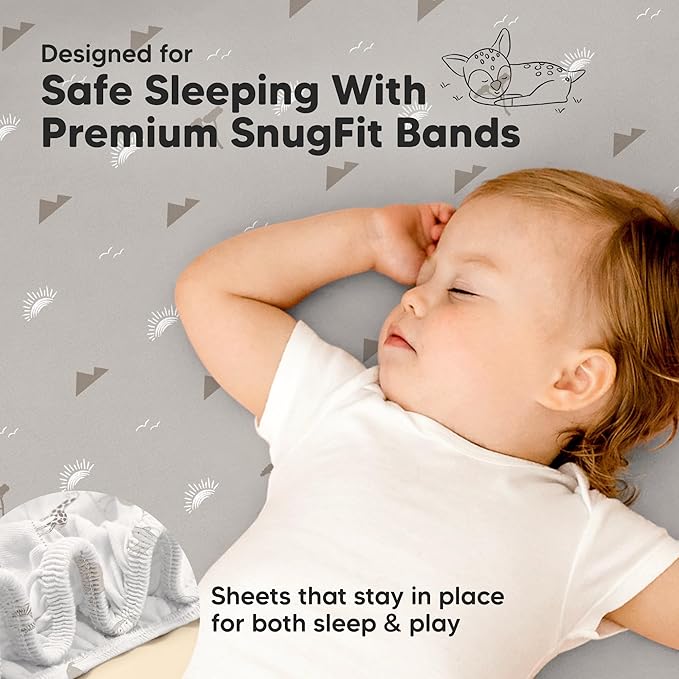Pack and Play Sheets Fitted - 2-Pack Mini Crib Sheets for Pack N Play Mattress 38x26, Soft & Cozy, Neutral Toddler Playard Bedding, Snug Fitted Mini Baby Crib Mattress Cover Boy, Girl (Savannah)